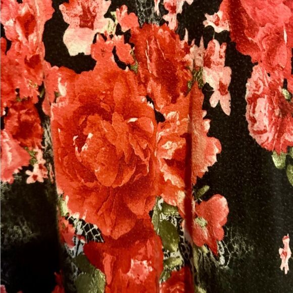 KATE MALLORY Woman Plus Size 2x Pretty Black Floral Tunic Flowy Long Sleeve - Picture 3 of 4